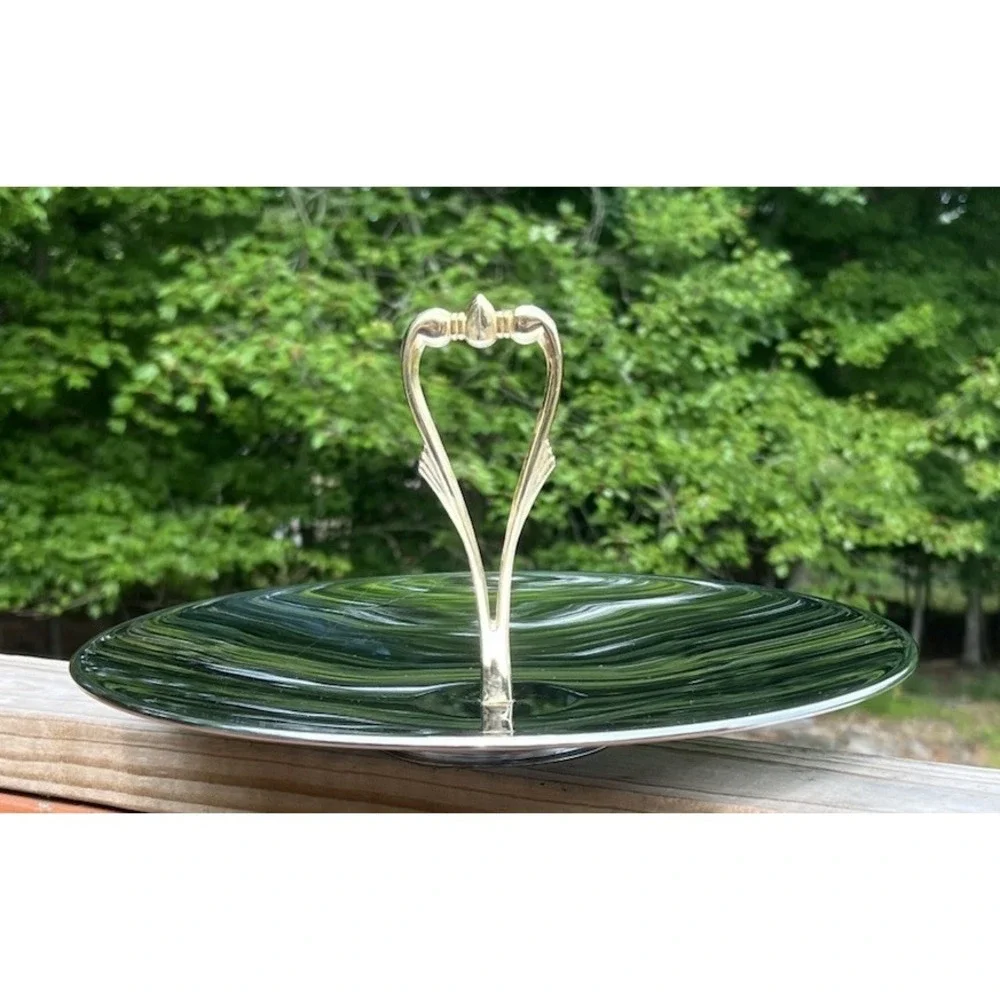Vtg Kromex Revolving Lazy Susan Serving Tray Gold Tone Heart Handle‎ MCM USA 12